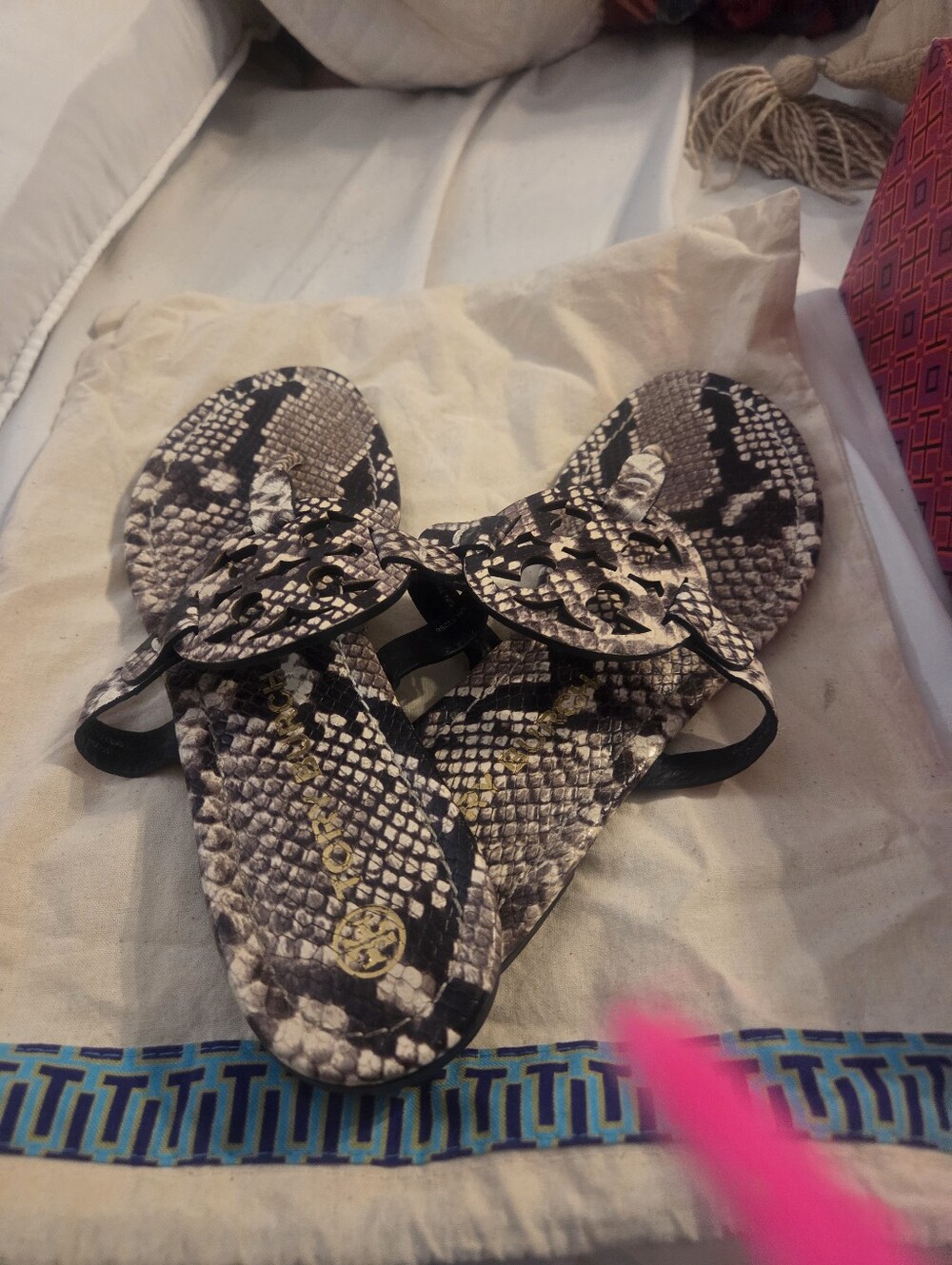 Tory Burch Miller Snake Print Sandals - Neutral Tones